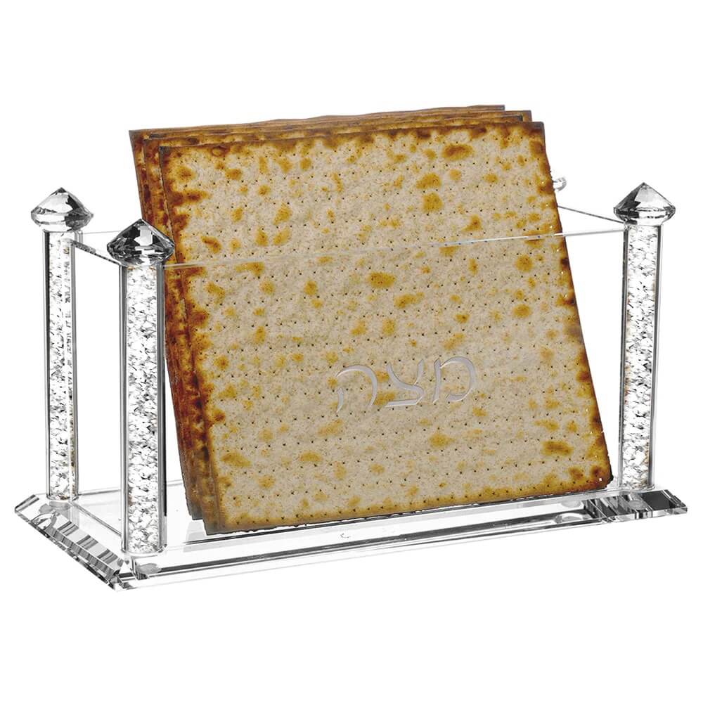 Crystal Square Matzah Box with Decorative Gemstones - Clear