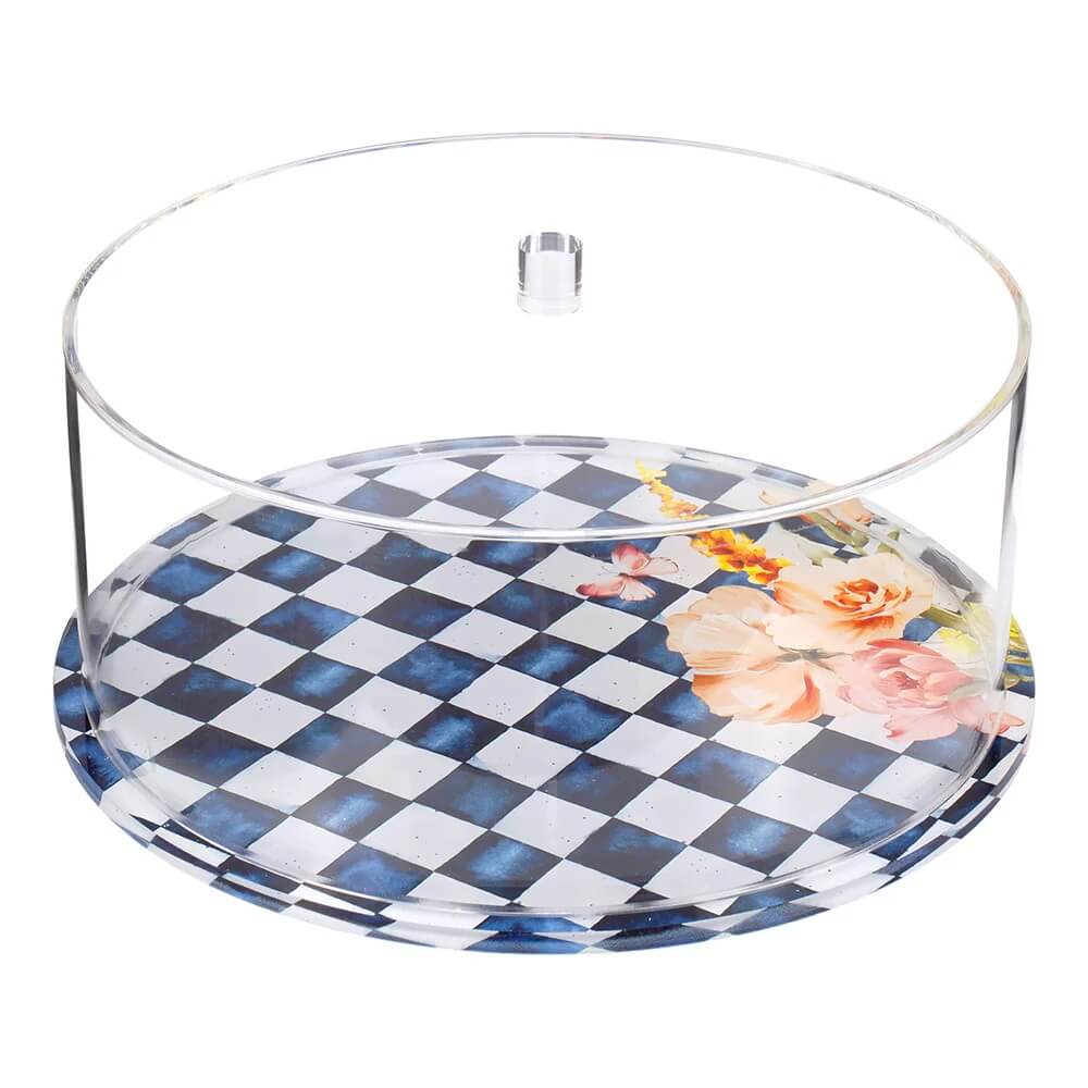Blue Chic Checkered Lucite Cake Dome