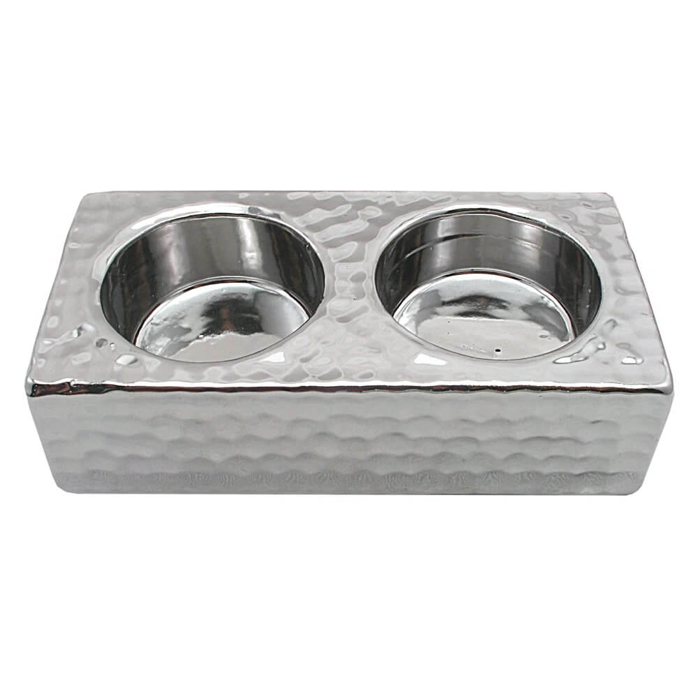 Double Tealight Holder Hammered Design