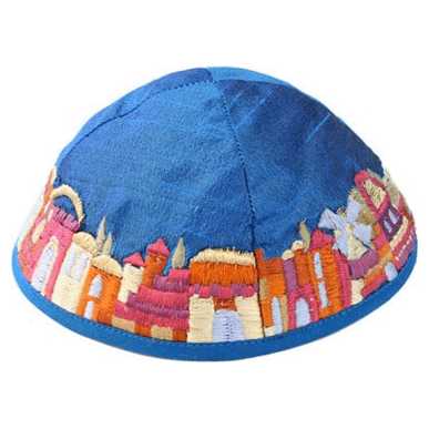 Jerusalem Blue Silk Kippah
