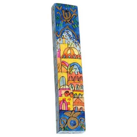 Jerusalem Blue Wood Mezuzah Case