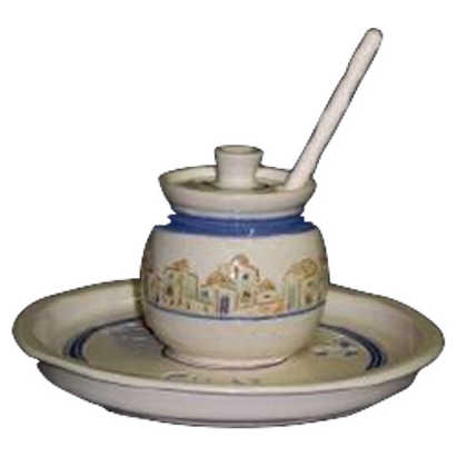 Jerusalem Ceramic Honey Pot & Apple Dish Set By Renee Vichinsky -Perfect For Rosh Hashanah