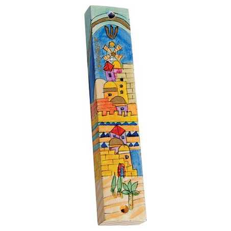 Jerusalem View Wood Mezuzah Case