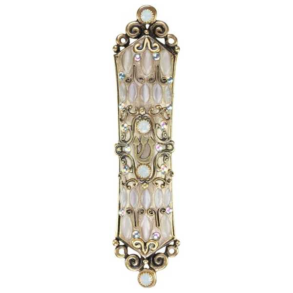 Jeweled Brass Finish Mezuzah Case
