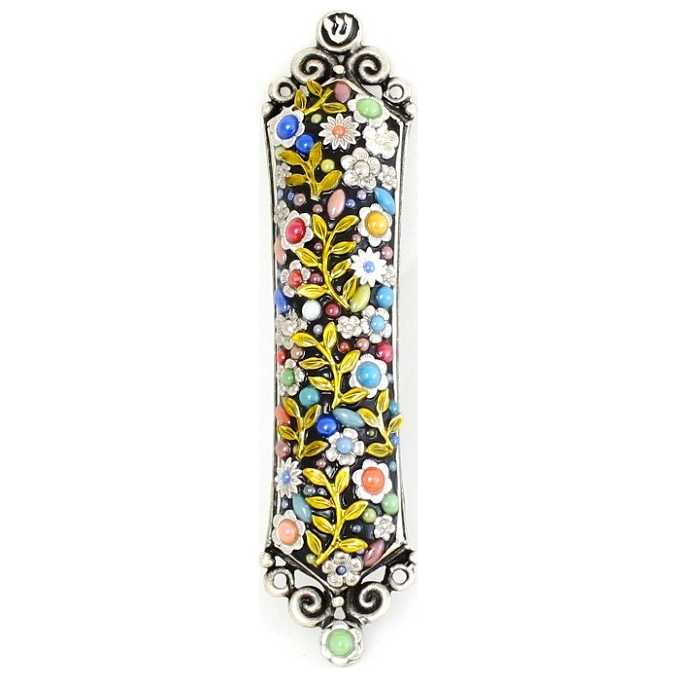 Jeweled Floral Mezuzah Case