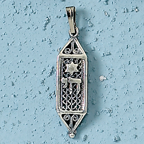 YEMENITE CHAI AND STAR PENDANT, STERLING SILVER,1 1/4"