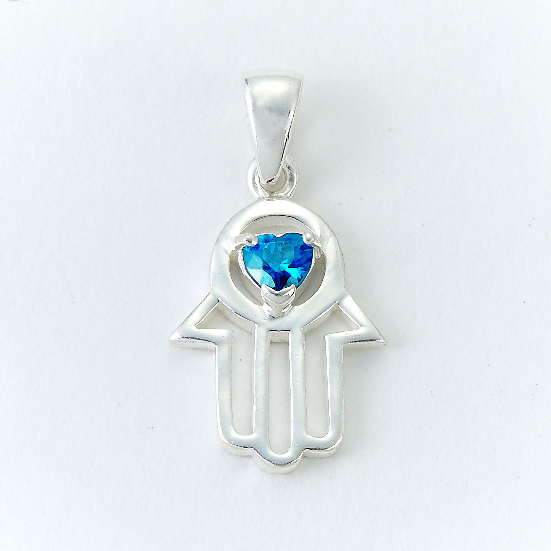 HAMSA PENDANT STERLING WITH BLUE STONE, 3/4" , POLYBAG
