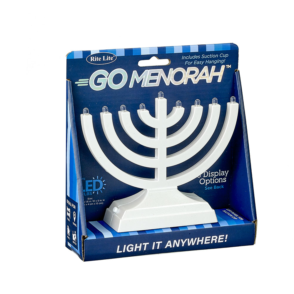 "GO MENORAH" ™,LED, BATTERY/USB,PEARL WHITE,6" X 5", COLOR BOX