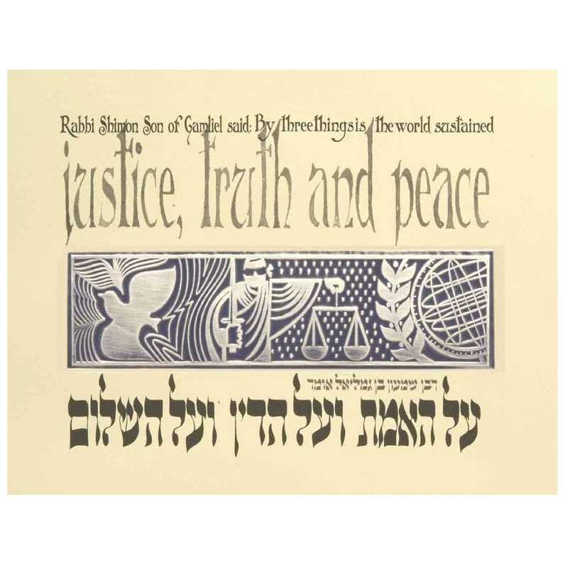 Justice Truth And Peace Framed Silver Embossed Print