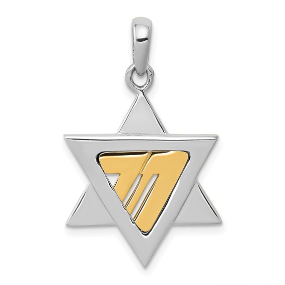 Contemporary Two-Tone 14K Gold Chai Star Of David Pendant