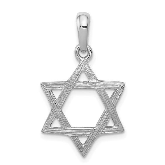 14K White Gold Textured Star Of David Pendant