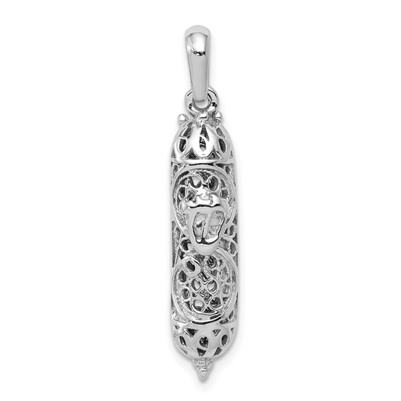 14K White Gold Ornate Mezuzah Pendant