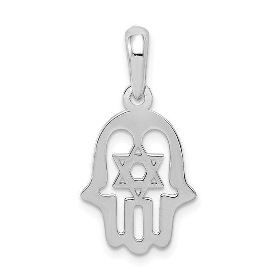 14K White Gold Star Of David Hamsa Pendant