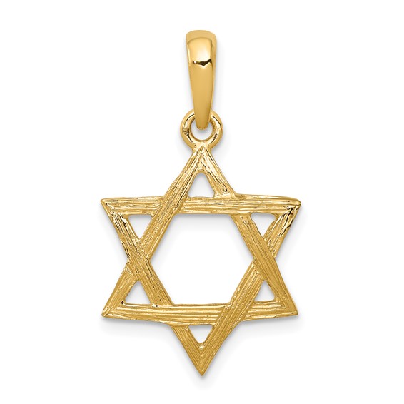 14K Yellow Gold Wood-Grain Textured Star Of David Pendant