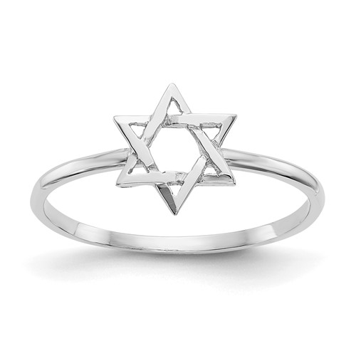14K White Gold Polished Star Of David Ring - Size 7