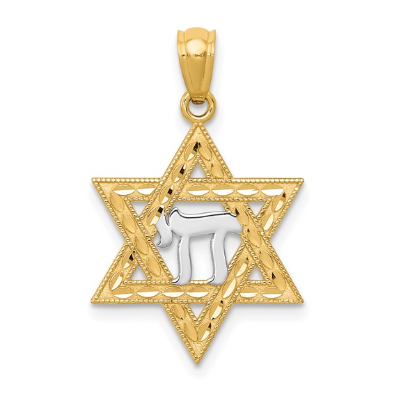 14K Yellow Gold And Rhodium Chai Star Of David Pendant