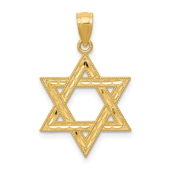 14K Yellow Gold Polished Diamond-Cut Star Of David Pendant