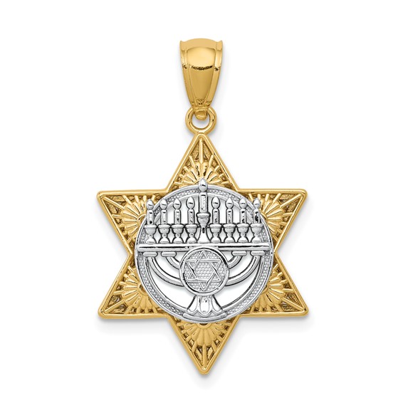 14K Two-Tone Gold Menorah Star Of David Pendant
