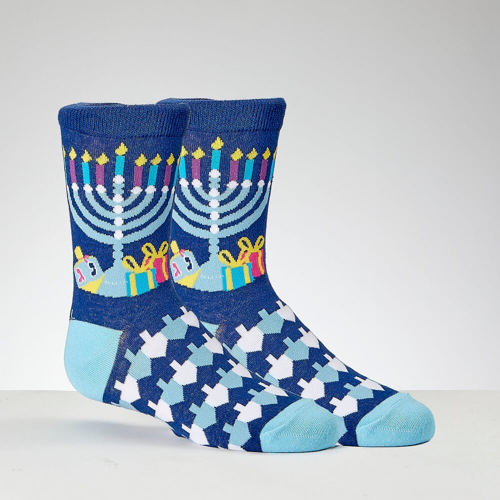 Chanukah Kids Crew Socks, Menorah Design -Perfect For Hanukkah
