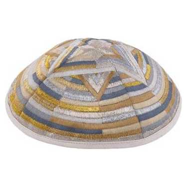 Kippah - Embroidered- Large Magen David --Silver & Gold