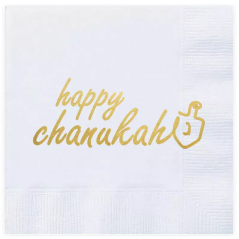 Happy Hanukkah 2 Ply Gold Foiled Napkins - Pack Of 20 -Perfect For Hanukkah