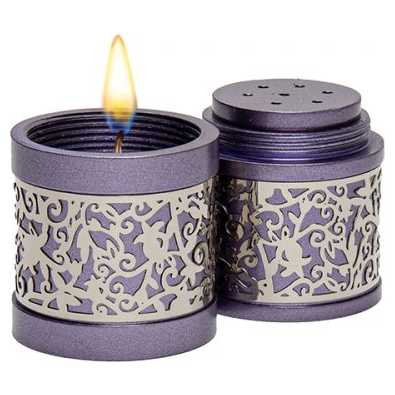 Lasercut Pomegranate Design Aluminum Travel Havdalah Set- Purple With Silver Overlay