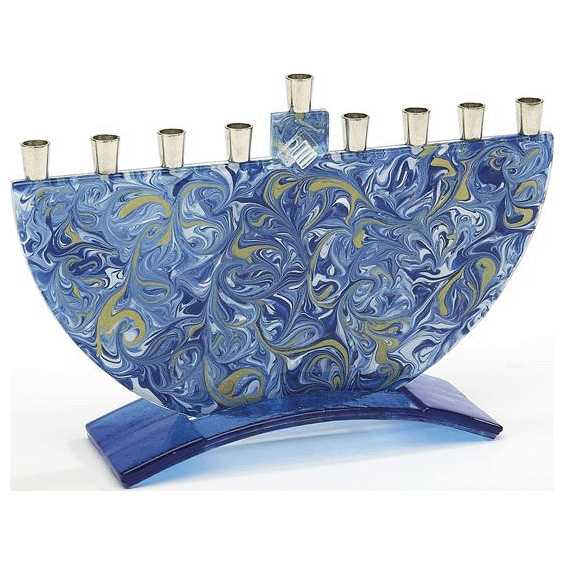 Marbled Blue Gold Menorah -Perfect For Hanukkah