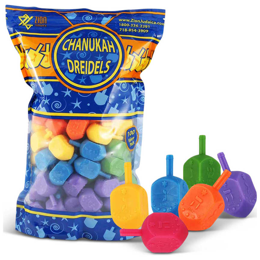 100 Medium Plastic Dreidels With English Transliteration -Perfect For Hanukkah