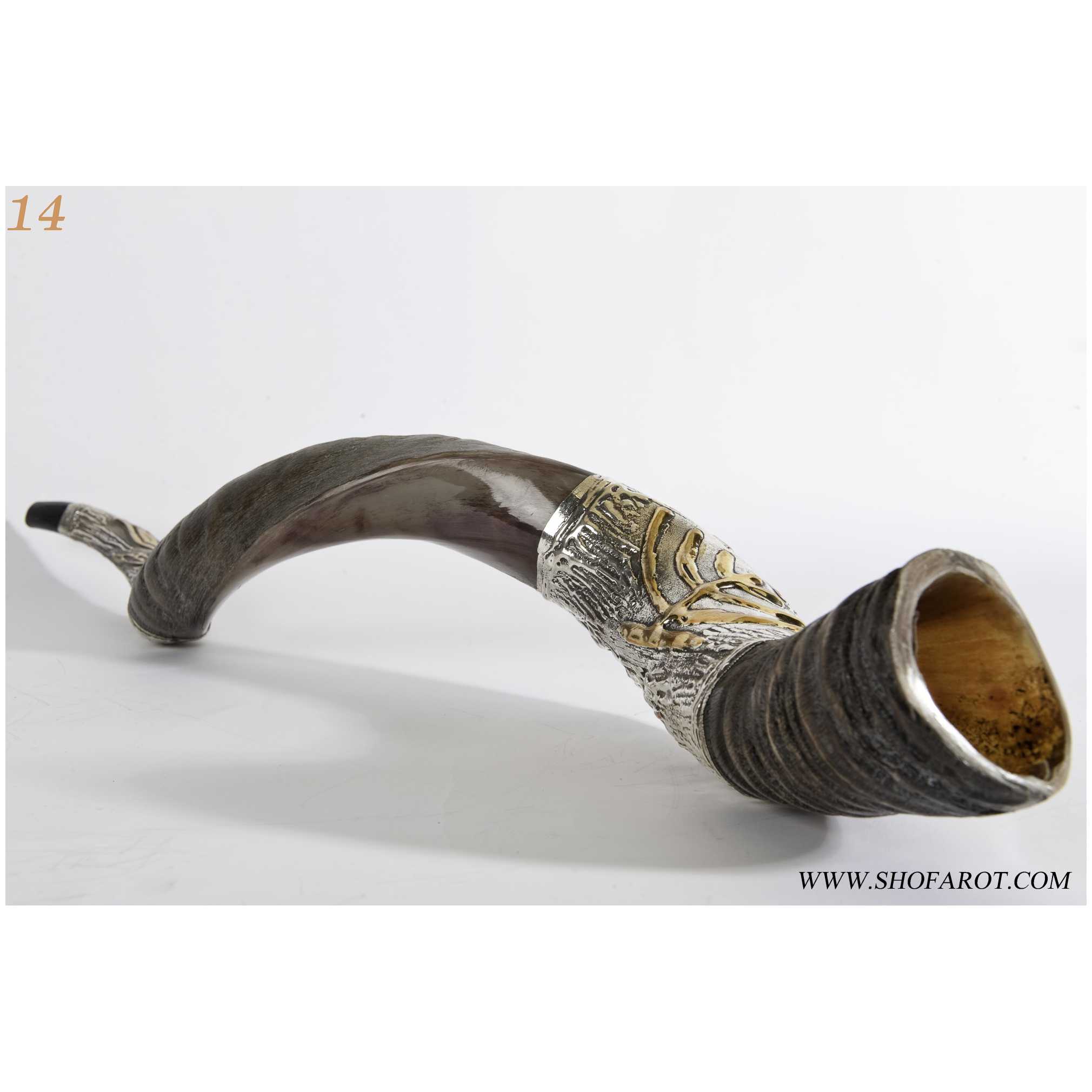 Menorah And Leaves Silver Yemenite Shofar
