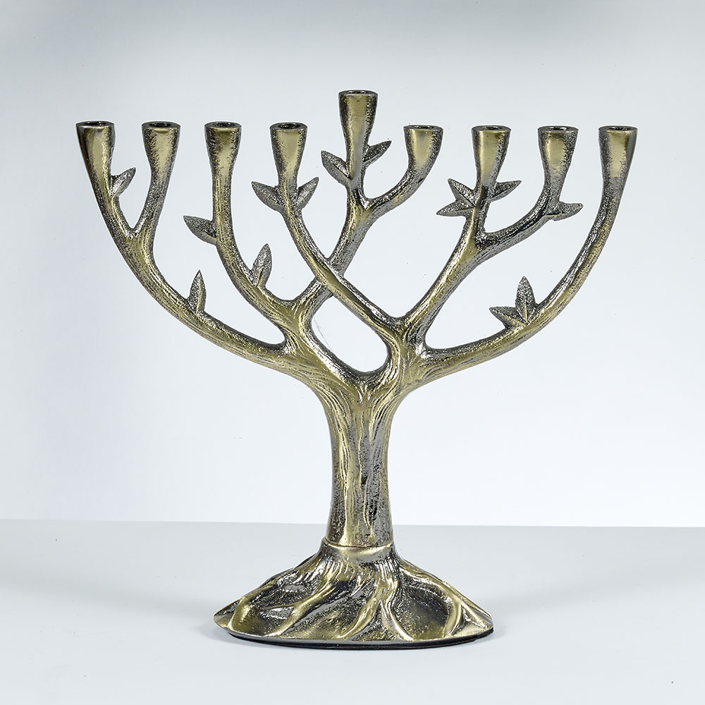 MENORAH,TEXTURED TREE OF LIFE™,ALUM,ANTQ BRONZE FINISH,8.5"H,TAG
