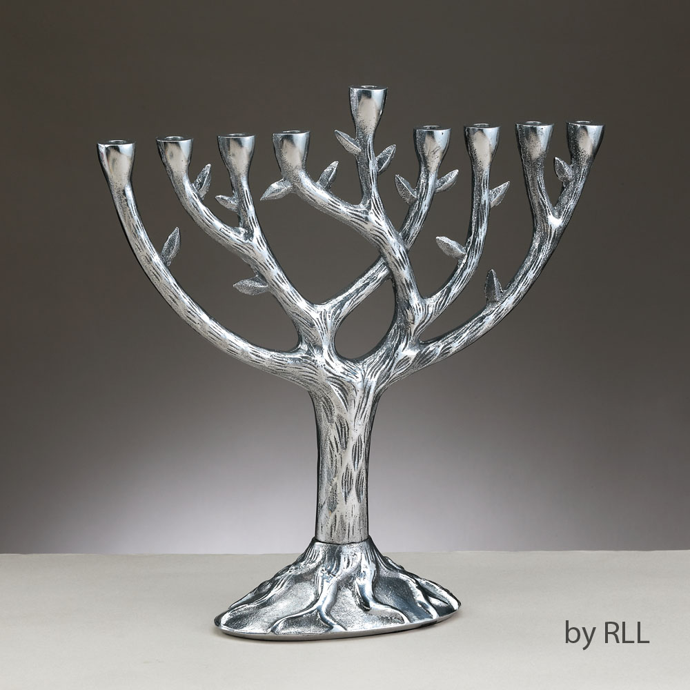 MENORAH,TEXTURED TREE OF LIFE™, ANTIQUE ALUM,10"x11",VELVET POUCH