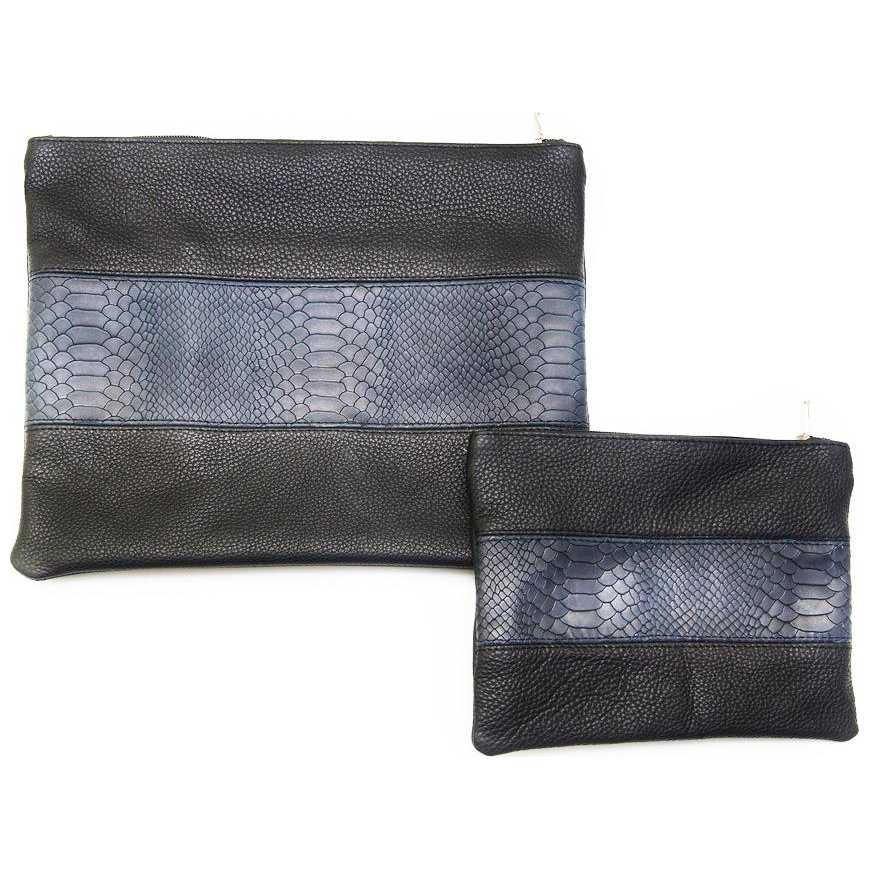 Multi-Textured Personalized Tallit & Tefillin Bag Set - Black/blue Leather