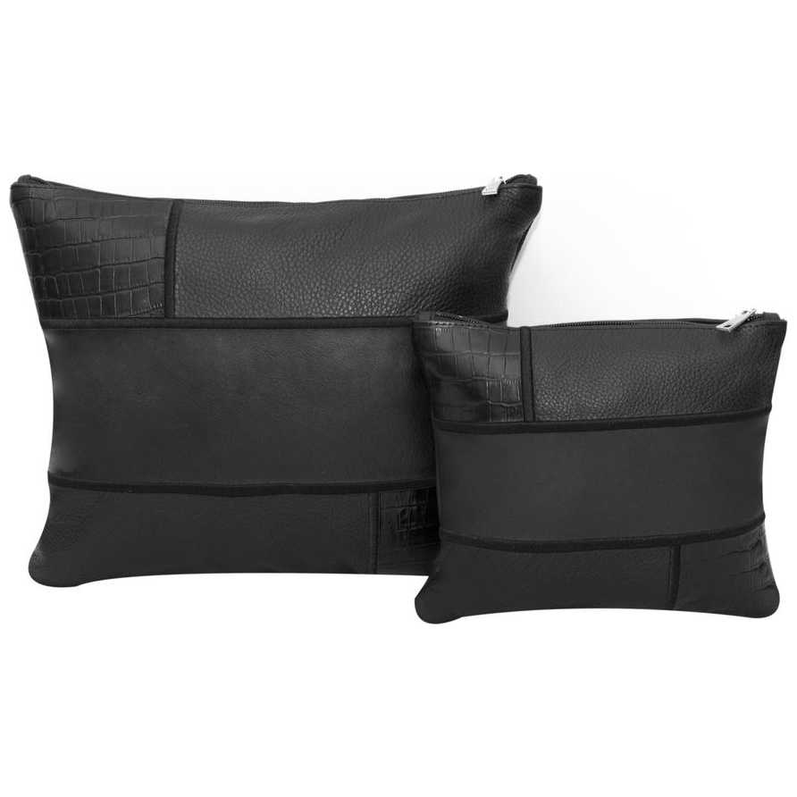 Multi-Textured Personalized Tallit & Tefillin Bag Set - Black Leather