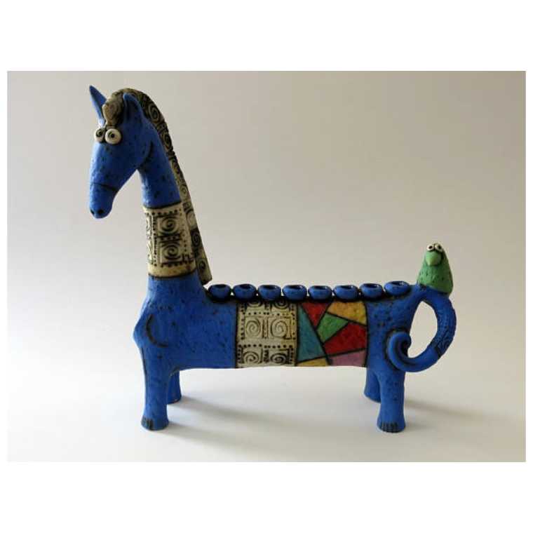 Multicolor Blue Horse Menorah -Perfect For Hanukkah