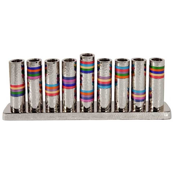 Multicolor Rings Hammered Menorah By Yair Emanuel -Perfect For Hanukkah
