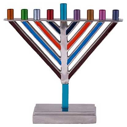 Multicolor Small Enamel Painted Chabad Hanukkah Menorah Yair Emanuel -Perfect For Hanukkah