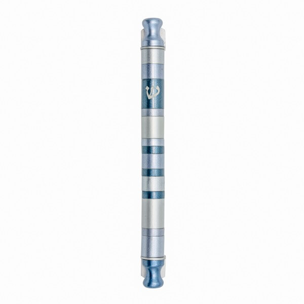 Cylinder Striped Mezuzah Case 12cm - Gray