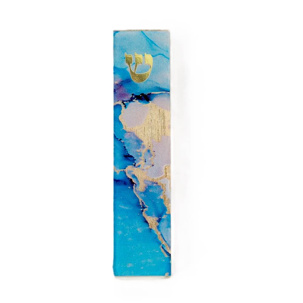 Blue Marble Art Glass Mezuzah