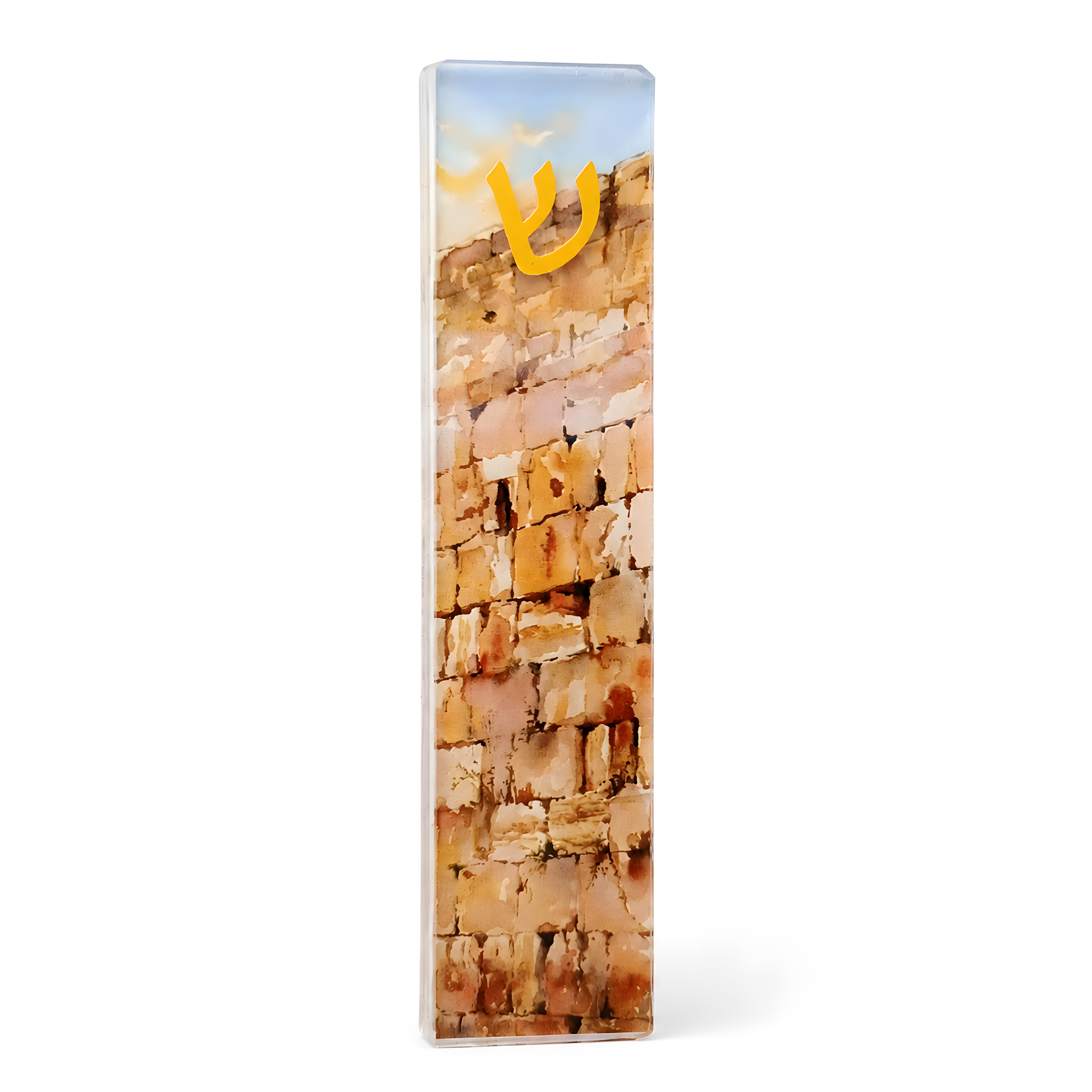 MEZUZAH, ART GLASS,"KOTEL",GOLD ACCENTS,5.5", GIFT BOX