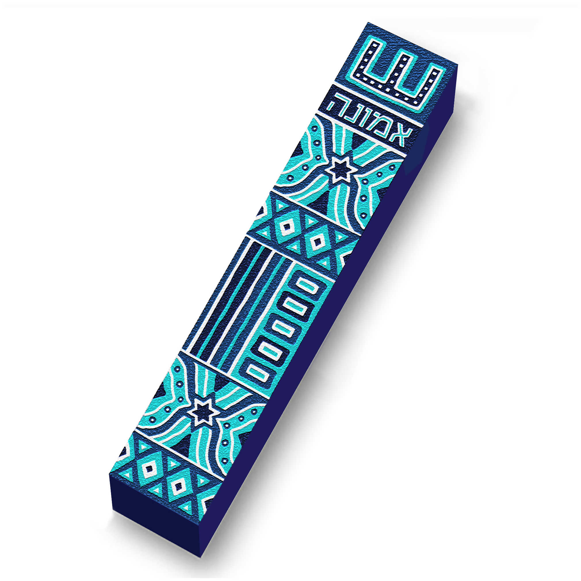 Navy Aqua Wood Mezuzah Case