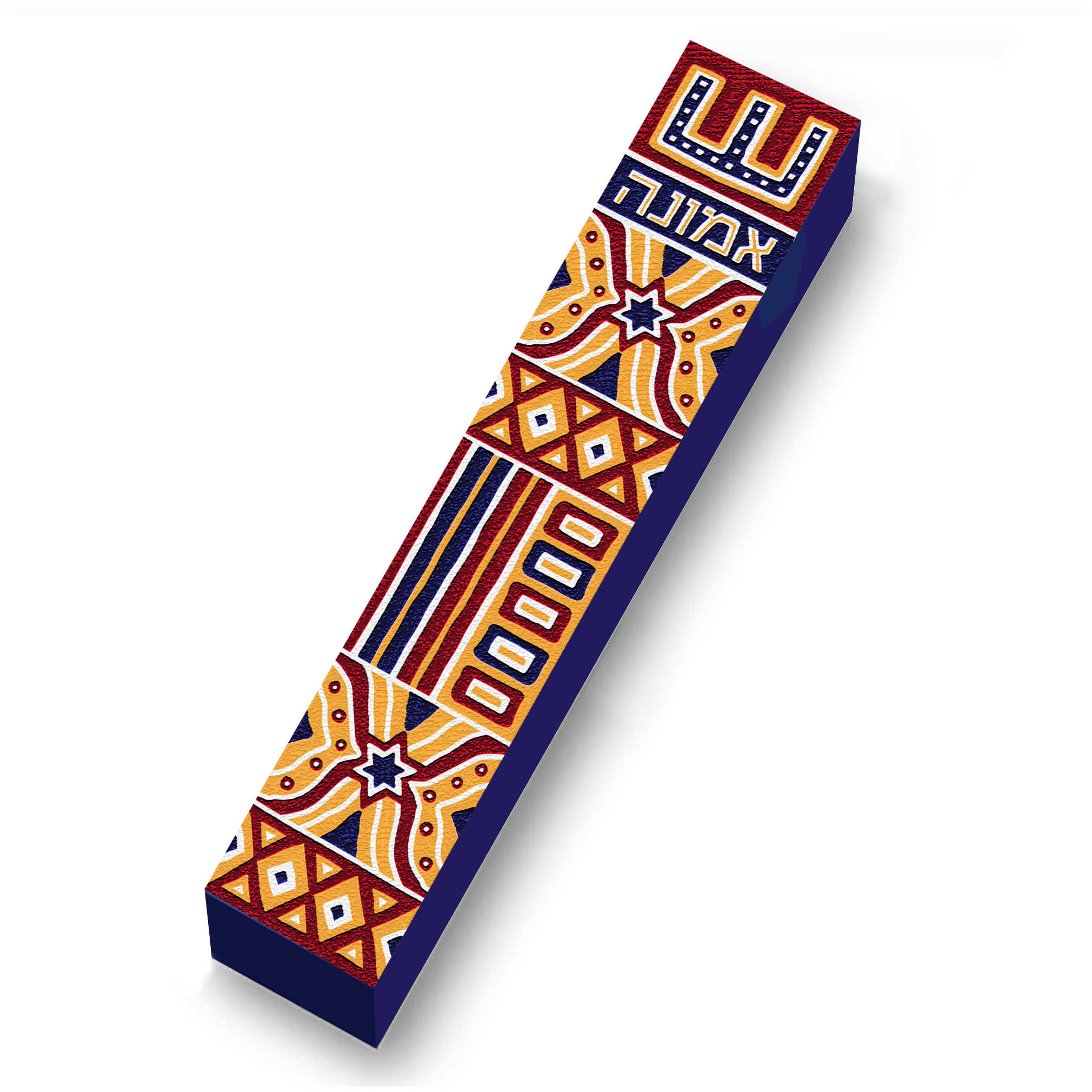 Navy Blue & Orange Wood Mezuzah Case