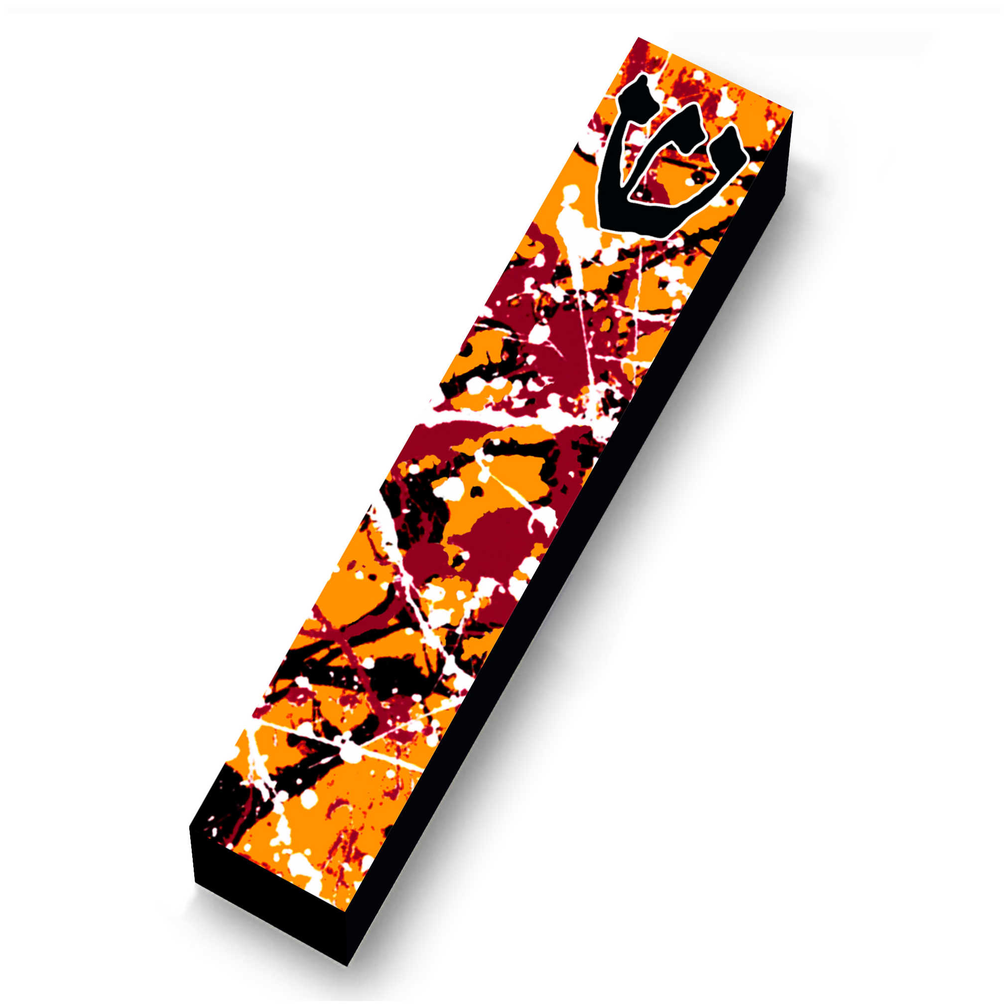 Orange Paint Splatters Wood Mezuzah Case