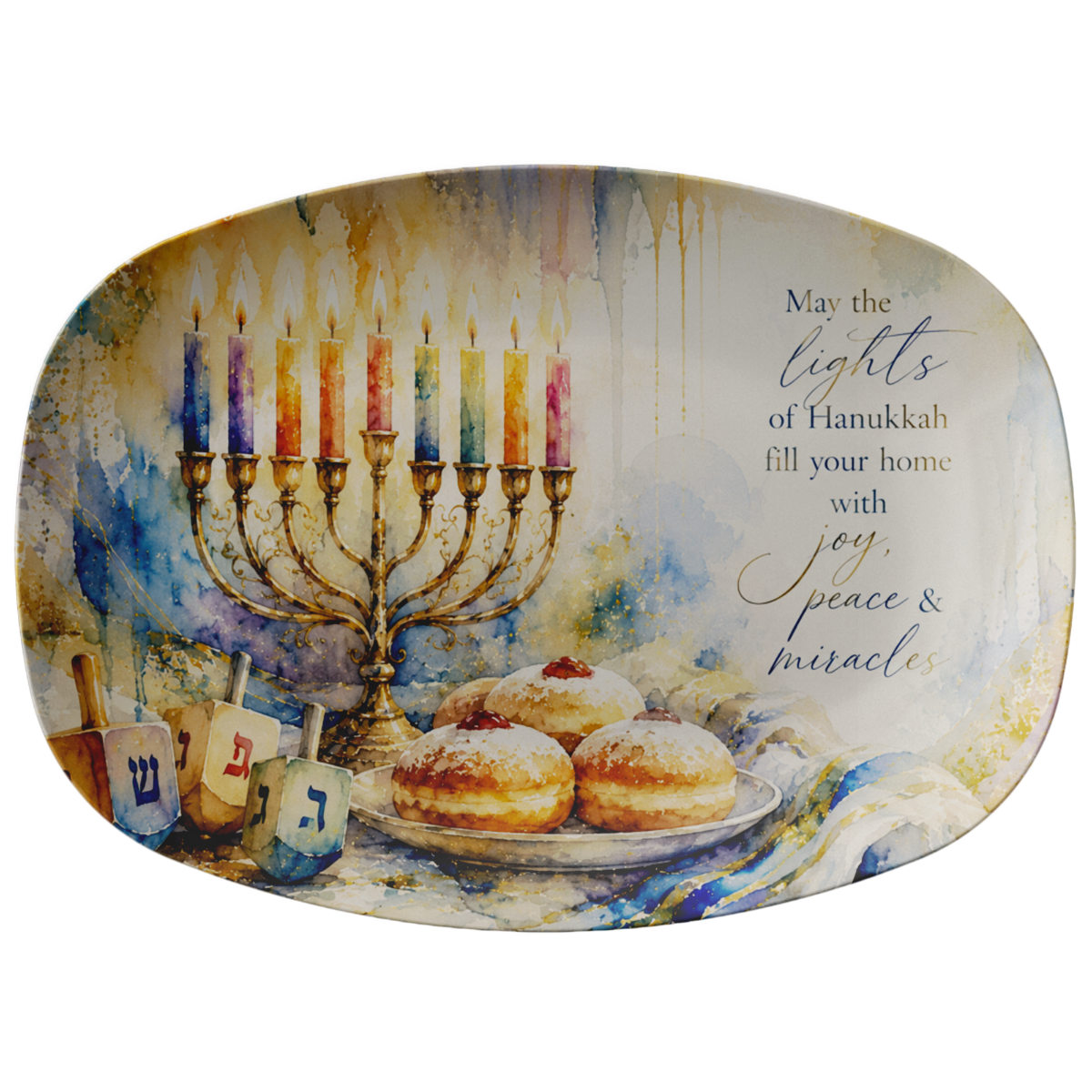 Pastel Hanukkah Blessings Serving Tray