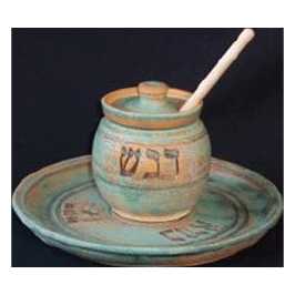 Ceramic Patina Honey Pot & Apple Dish Set By Renee Vichinsky -Perfect For Rosh Hashanah