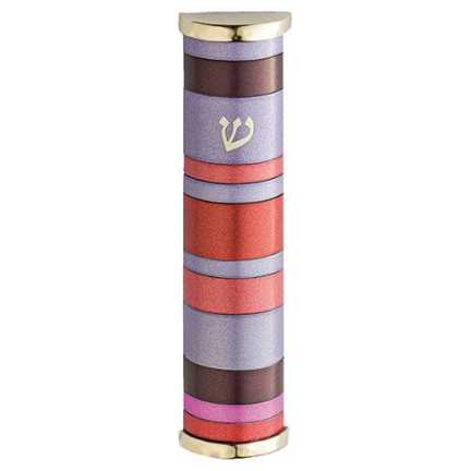 Pink And Purple Rings Aluminum Mezuzah Case - 10Cm