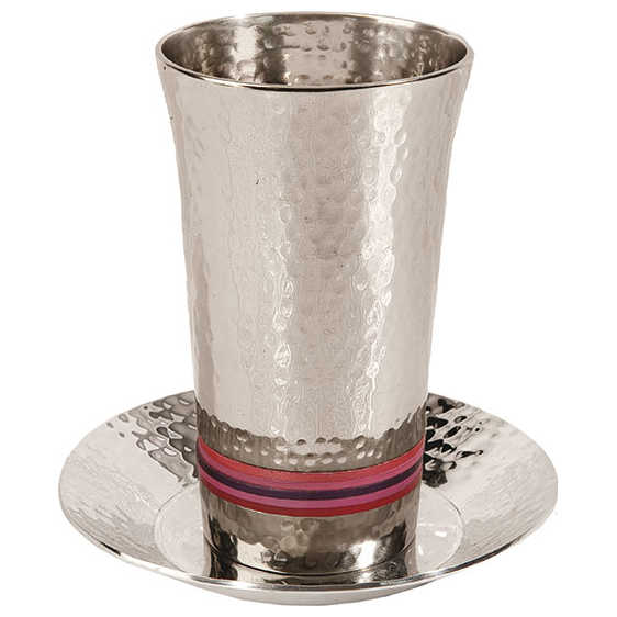Pink Stripes Hammered Kiddush Cup