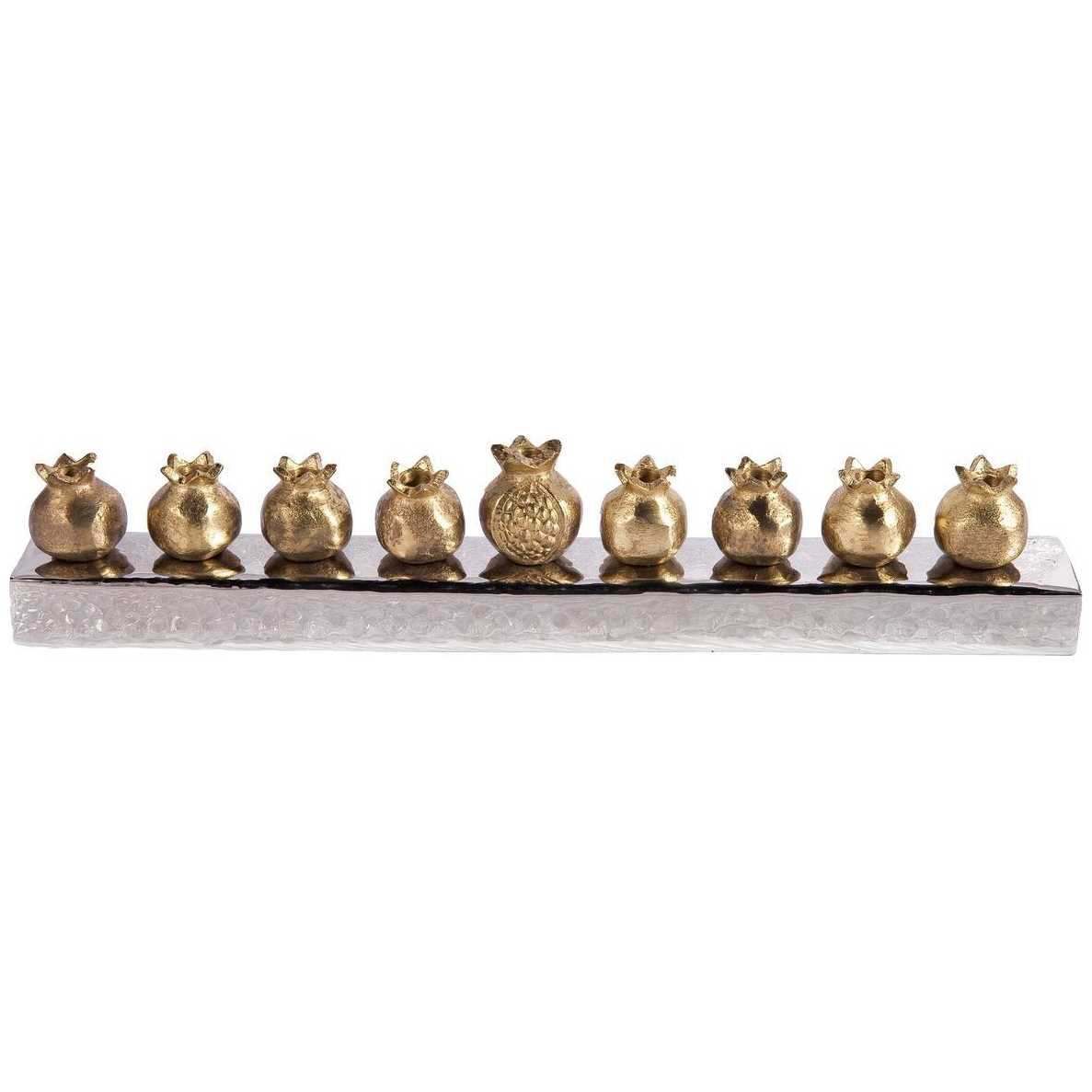 Gold  Pomegranate Strip Menorah  By Yair Emanuel -Perfect For Hanukkah