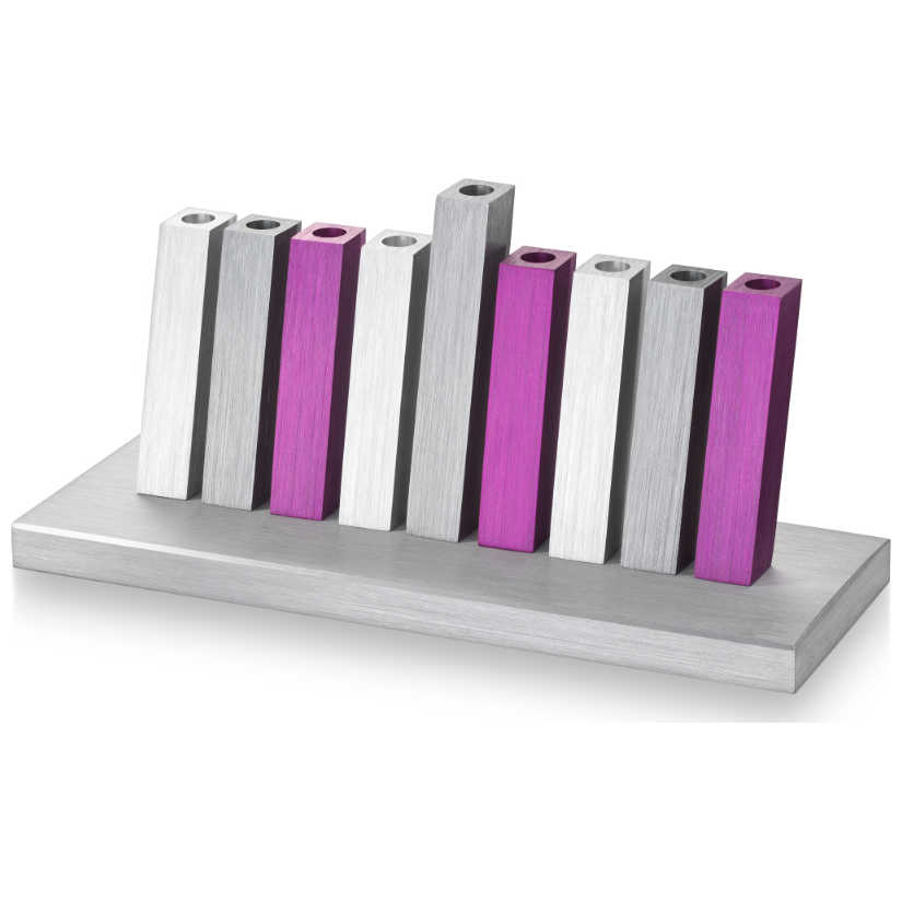 Purple And Silver Kinetic Menorah -Perfect For Hanukkah