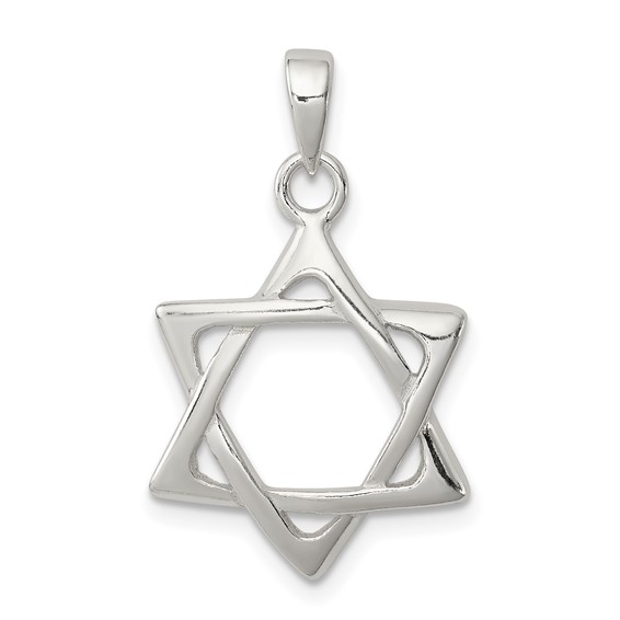 Sterling Silver Polished Dual-Textured Star Of David Pendant