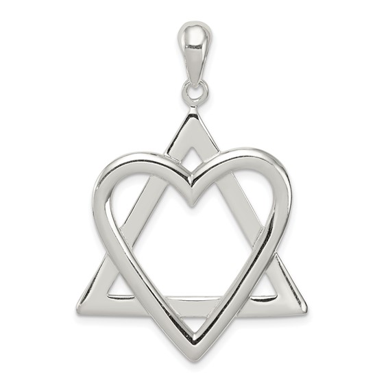 Sterling Silver Heart Star Of David Pendant